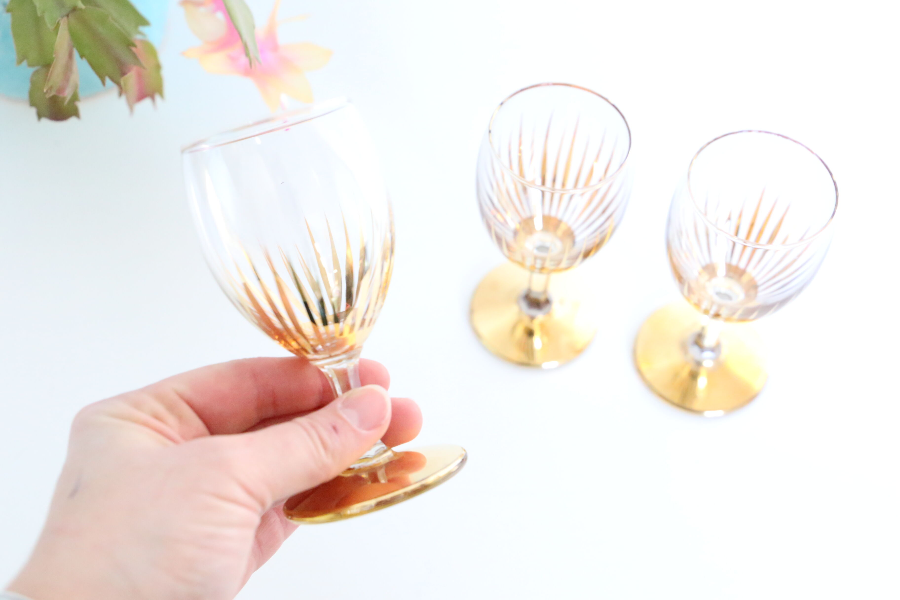 Set of 3 walking glasses, gilded, mid-20th century, art deco