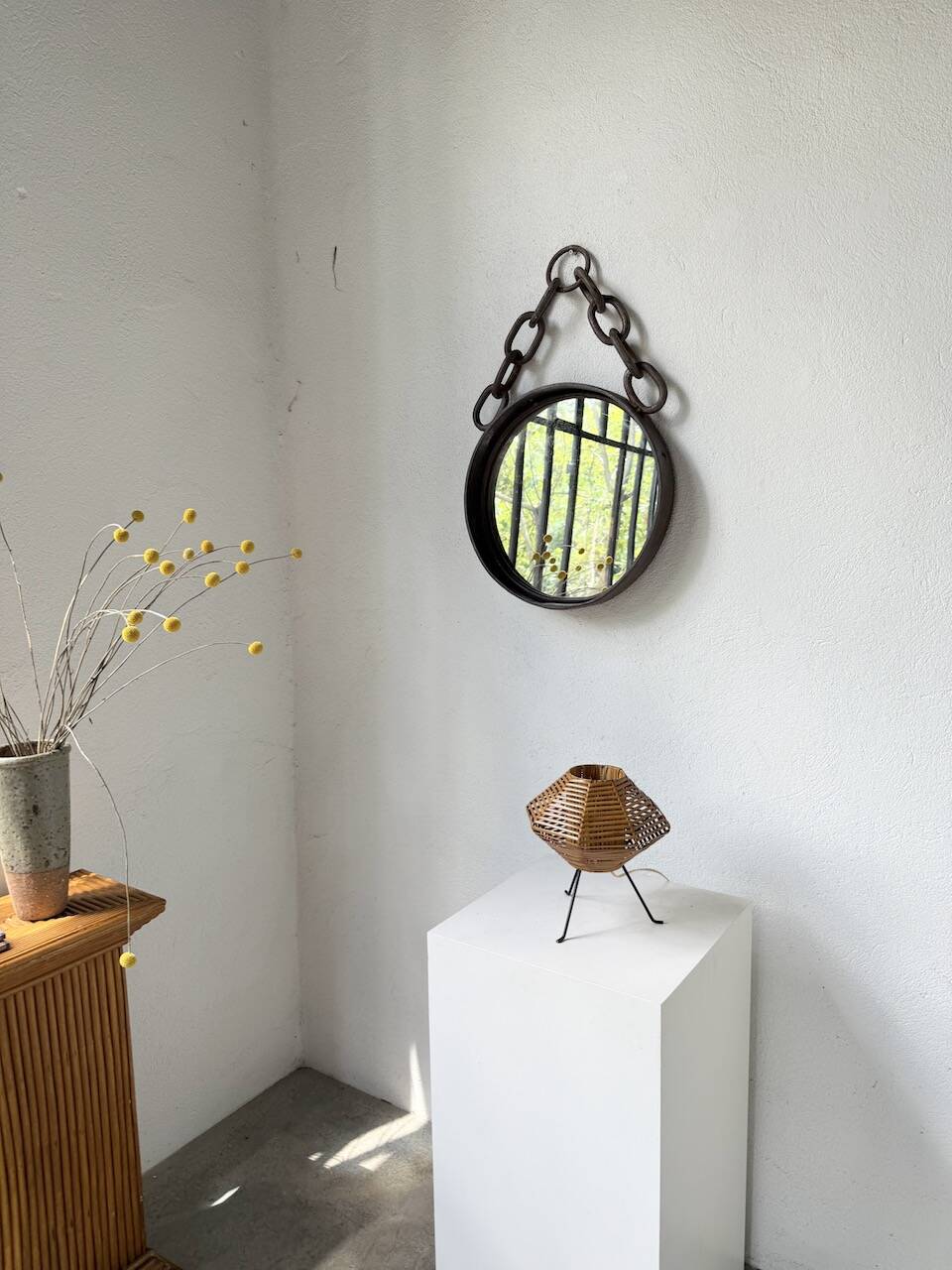 Brutalist mirror with metal chain from the 50s