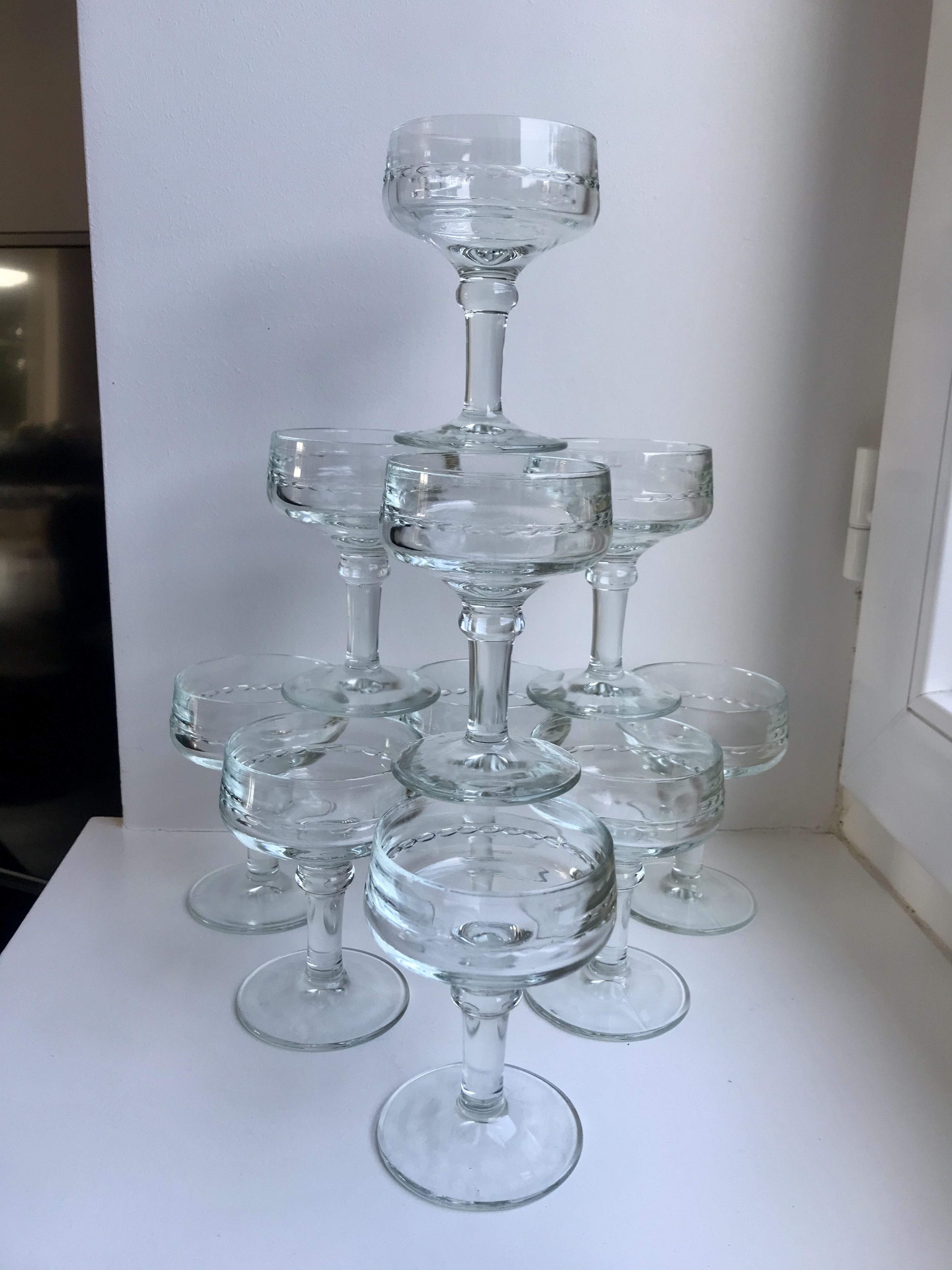 Set of 10 glasses with molded glass bar legs in 70s