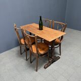 Table de bistrot ancienne française avec plateau en bois d'orme clair