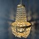 Golden bronze hot air balloon chandelier with glass pendants, mid-20th century.
