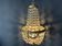 Golden bronze hot air balloon chandelier with glass pendants, mid-20th century.