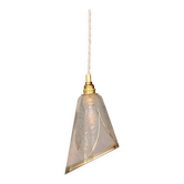 Vintage Art Deco tulip suspension in transparent glass, white and gold.