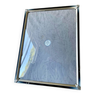 Cadre art déco vintage en métal argenté 24,5 cm x 19 cm verre convexe