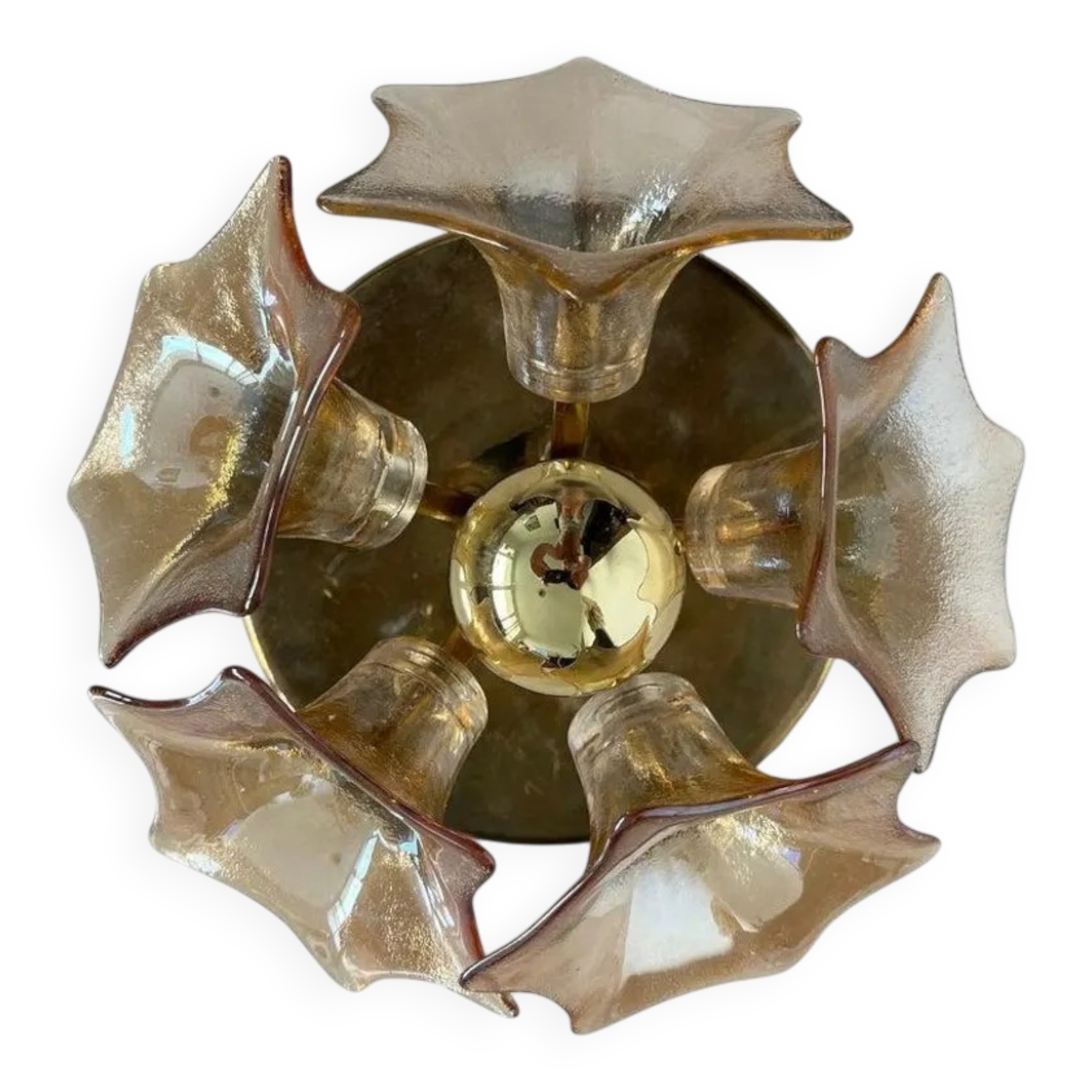 Plafonnier flush mid-century Sputnik en verre Murano ambre, Sische, années 1960