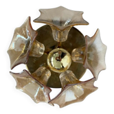 Plafonnier flush mid-century Sputnik en verre Murano ambre, Sische, années 1960