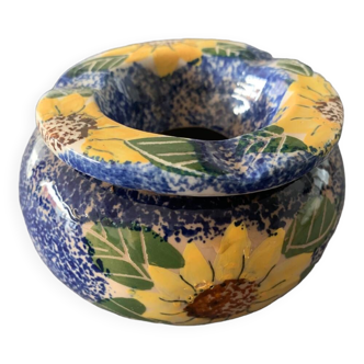 Moroccan ashtray decorated with blue/yellow/green flowers