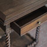 Antique turned wood bedside table with drawer, side table, nightstand