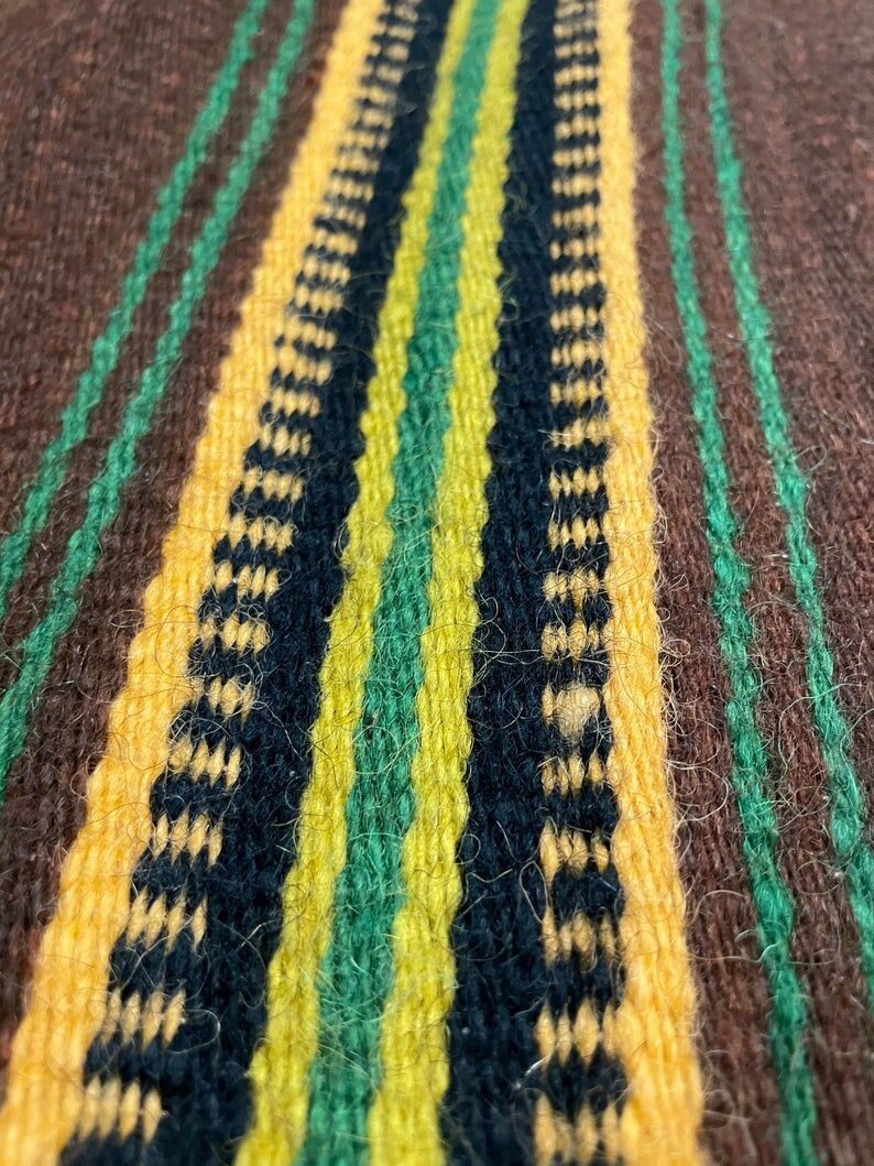 Romanian vintage carpet with stripes, made by hand in wool