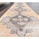 Natural Vintage Geometric Turkish Hand-Knotted Runner Rug 80x341