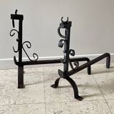 Pair of vintage steel brutalist andirons