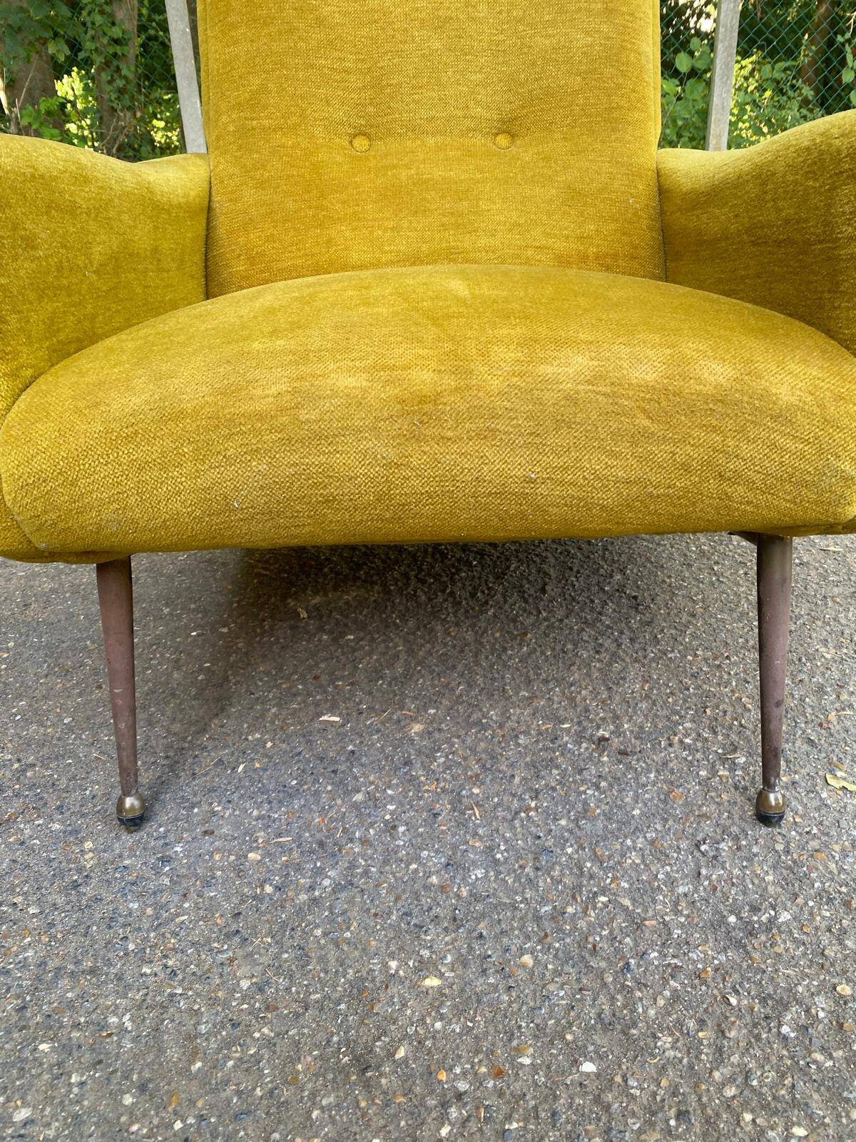Fauteuil italien jaune moutarde style Mid-Century