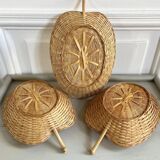 Trio of vintage wicker and bamboo baskets