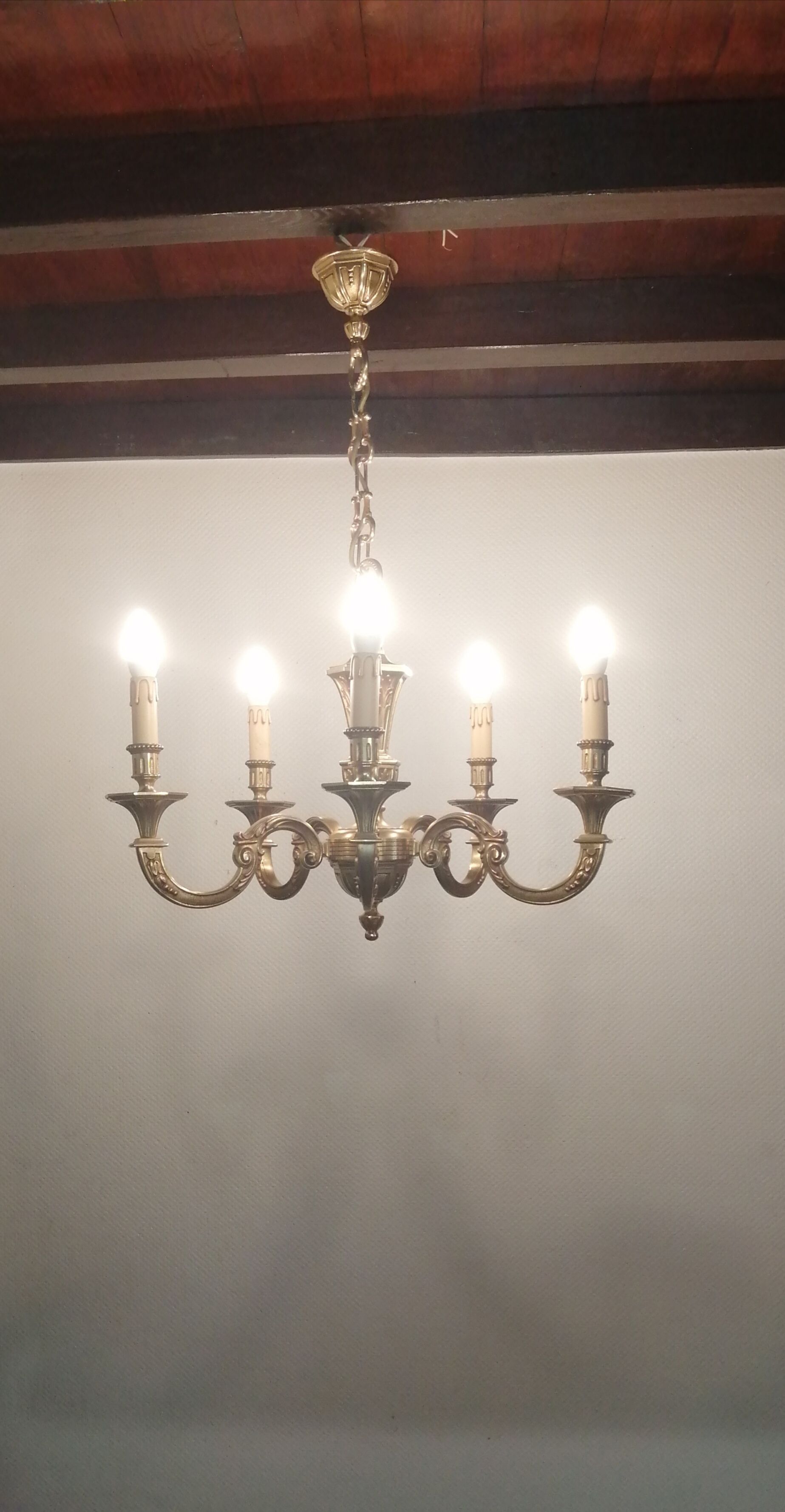 Lustre en bronze 5 bras vintage 1970