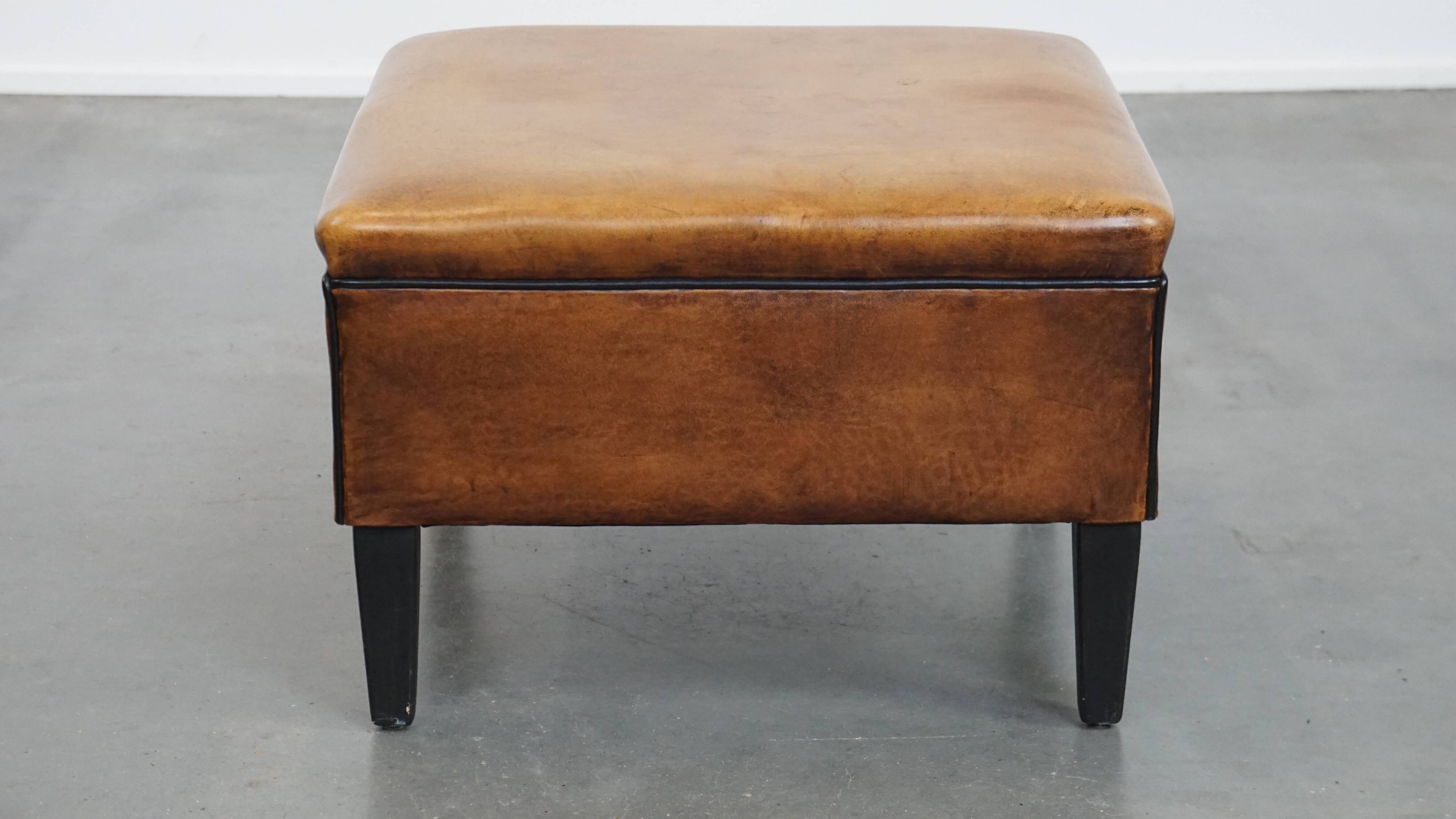 Square Sheepskin Leather Ottoman