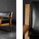 Vintage Mid-Century German Modern Oak & Black Leather Sofa, 1960s