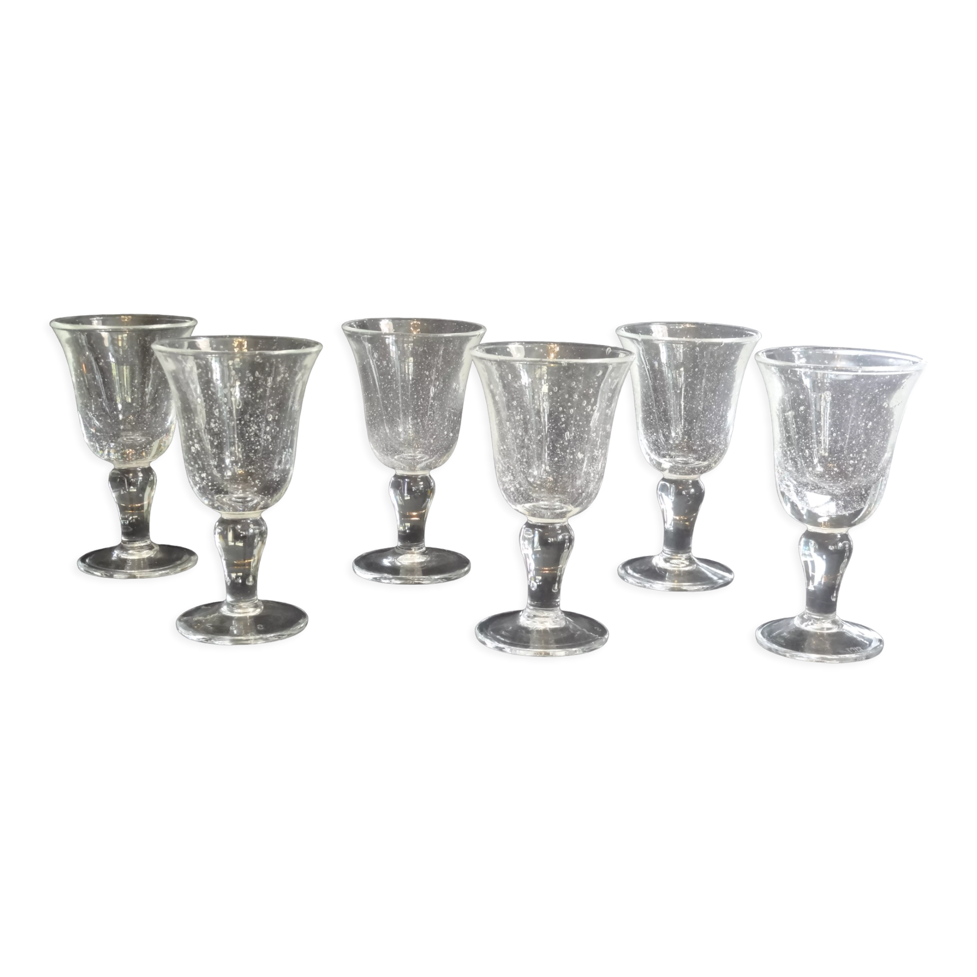Set of 6 glasses Biot with stem, white bubbled glass, H 15.8 cm