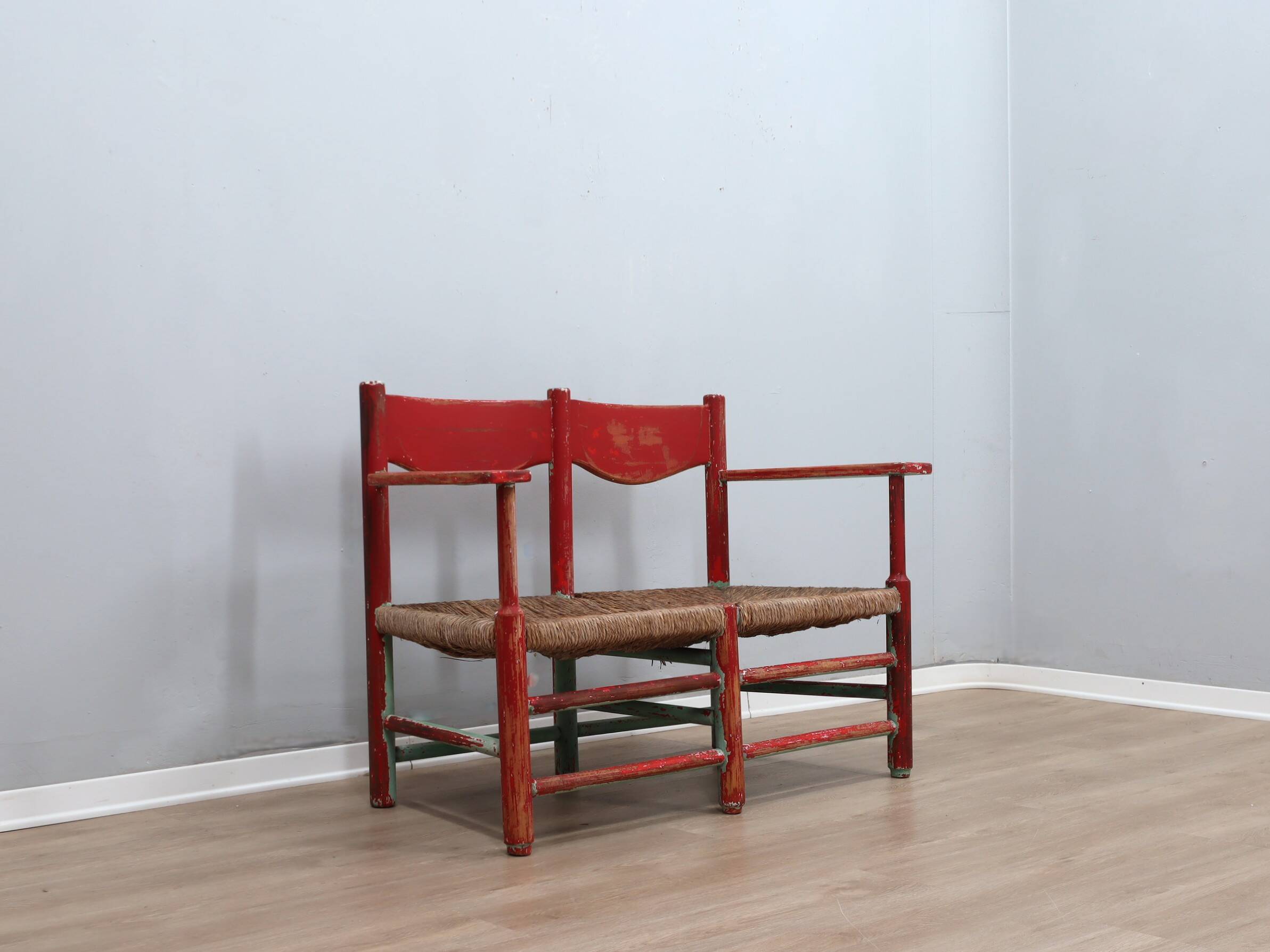 1930s Italian rustic wooden country chic bench