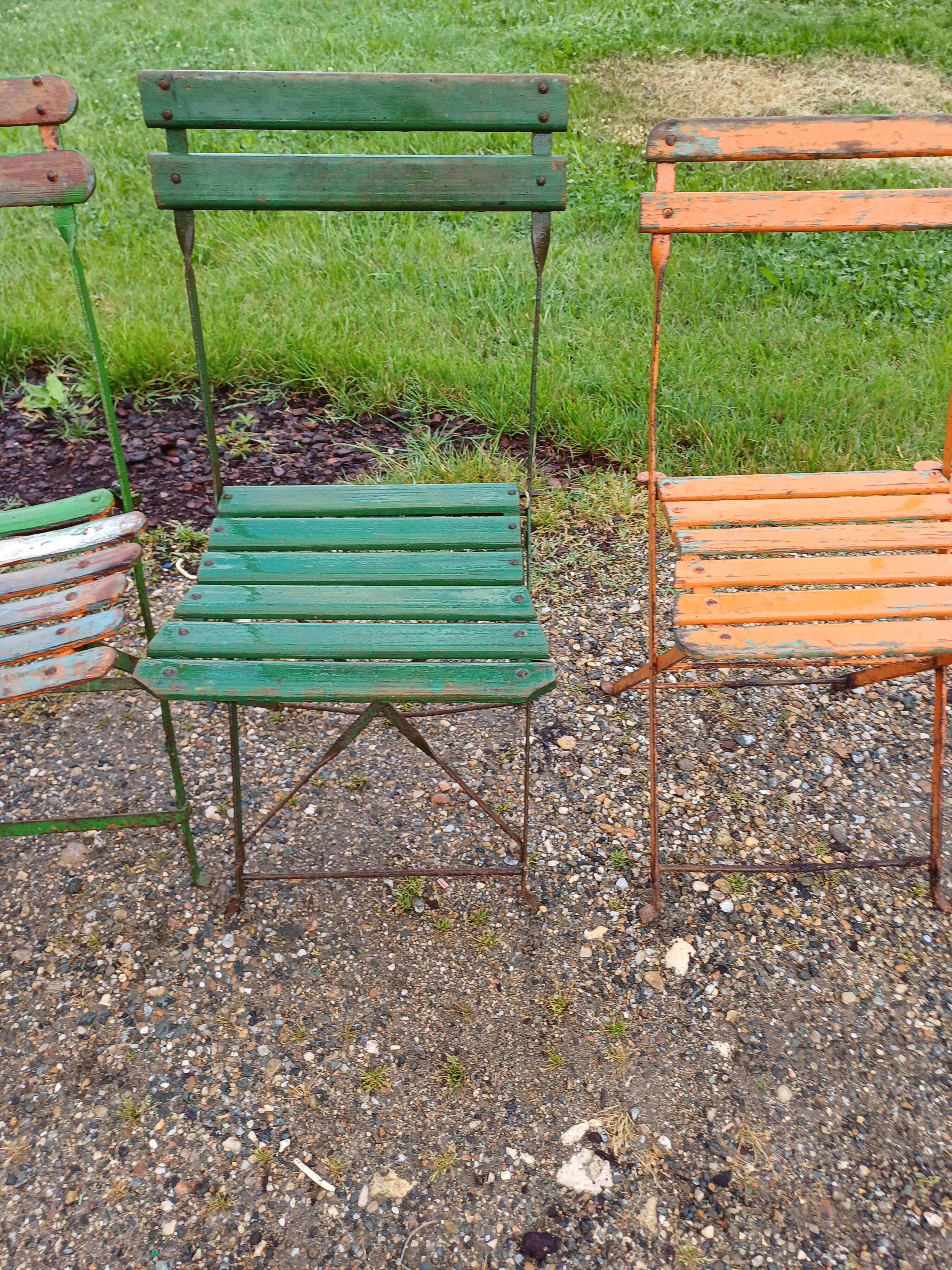 12 folding iron and wood garden chairs