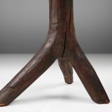 Rustic mid-century wooden stool with legs made of a tree branch, France, 1850