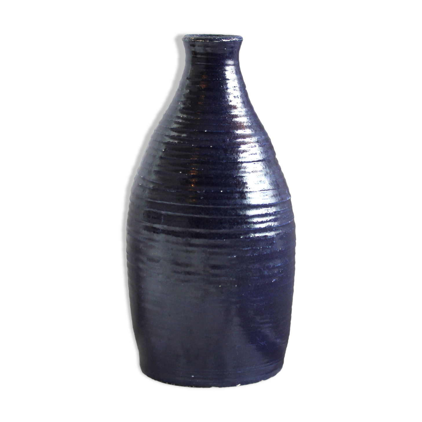 Blue grooved vase
