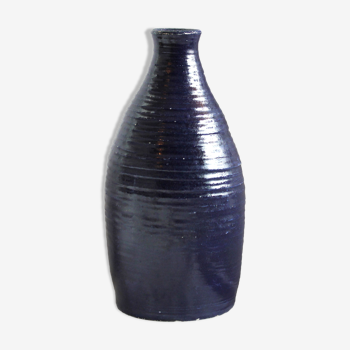 Blue grooved vase