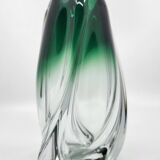 Vase vintage Val St Lambert en verre soufflé vert de forme ovoïde, Belgique