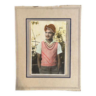 Vintage photo indian recolored with pink sweater