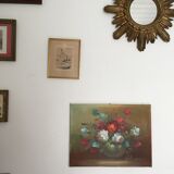 Painting still life bouquet of flowers in a vase.