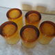 5 glasses of water blown glass bubbled amber amber