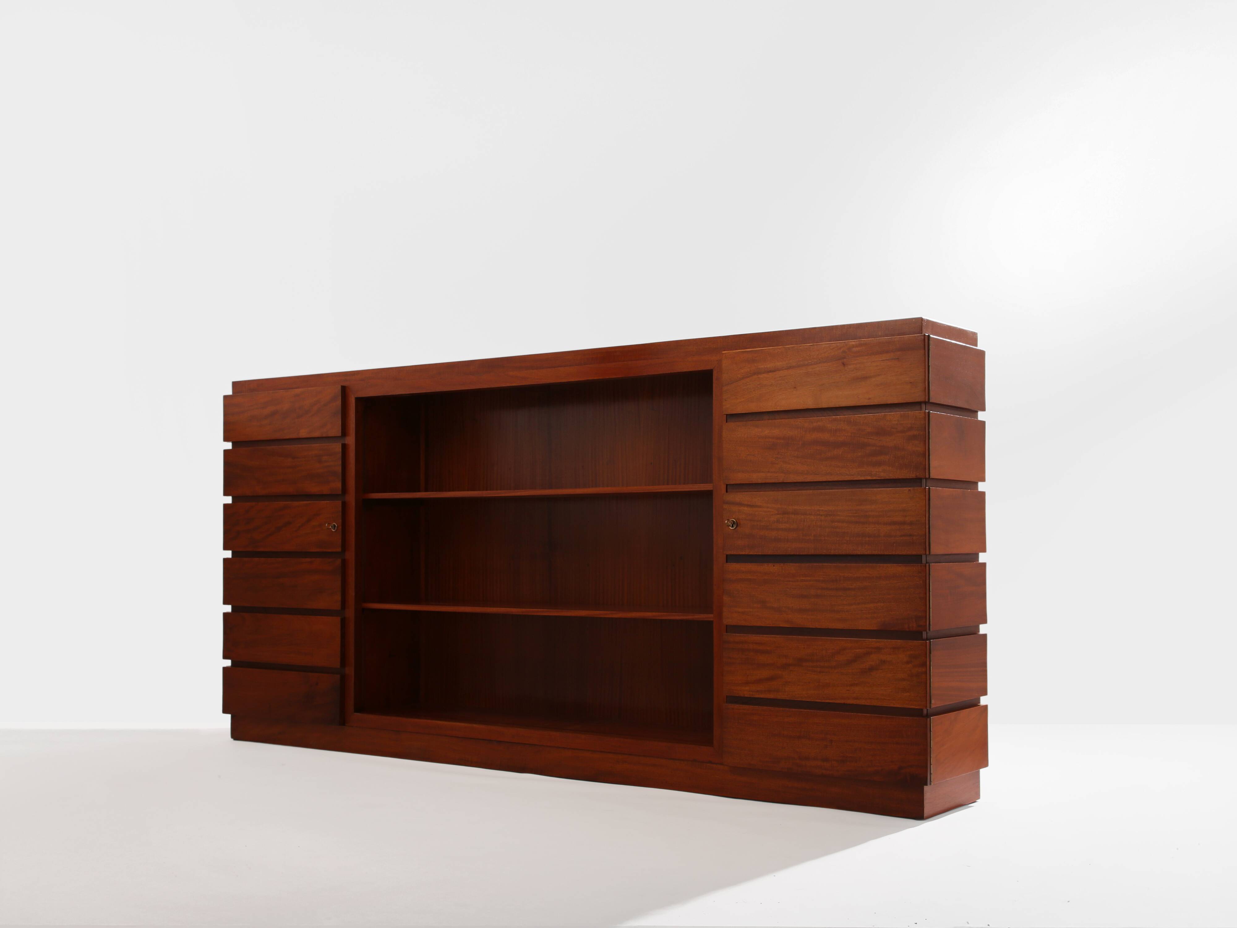 Large modernist cabinet with two doors in mahogany from around 1940.