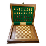 Wooden travel chess set, marquetry board