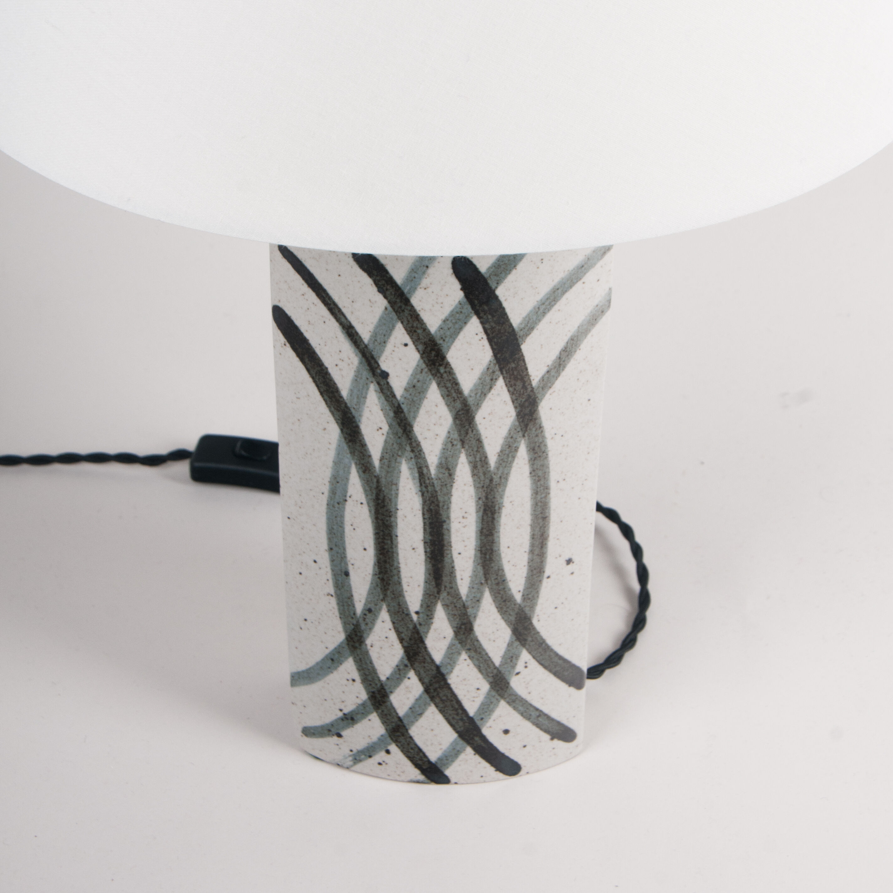 White table lamp with black free hand decorations by Per Linnemann-Schmidt