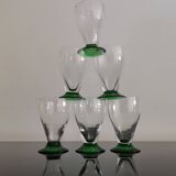 6 verres à pieds coloré vert, années 1930