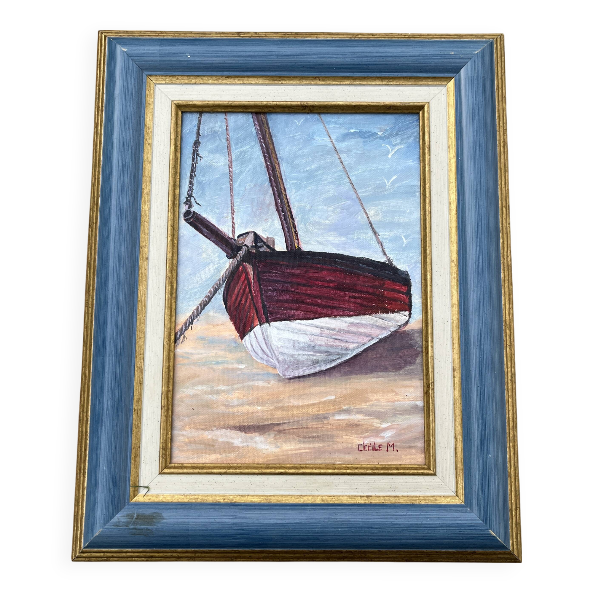 Marine Painting, Boat on the Beach cecile mesmin