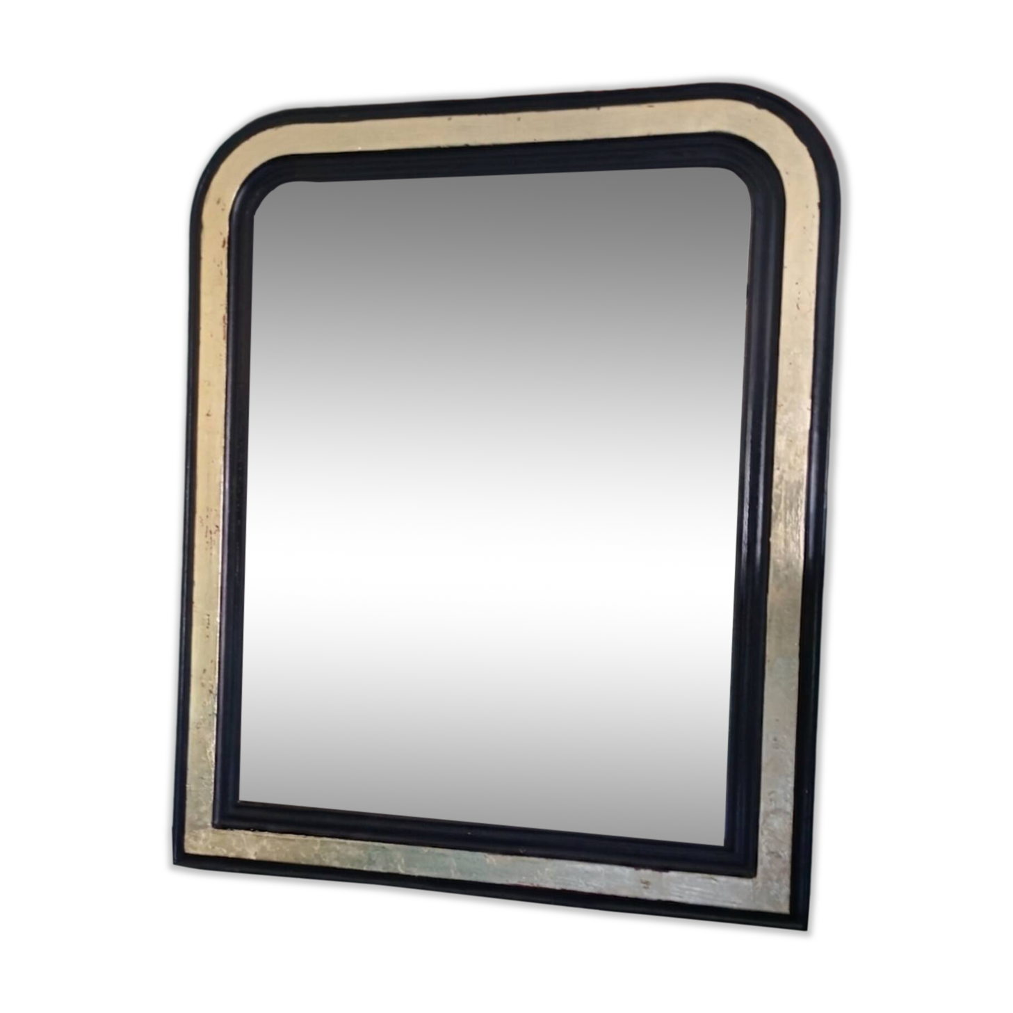 Miroir ancien noir et doré  – 98 x 78