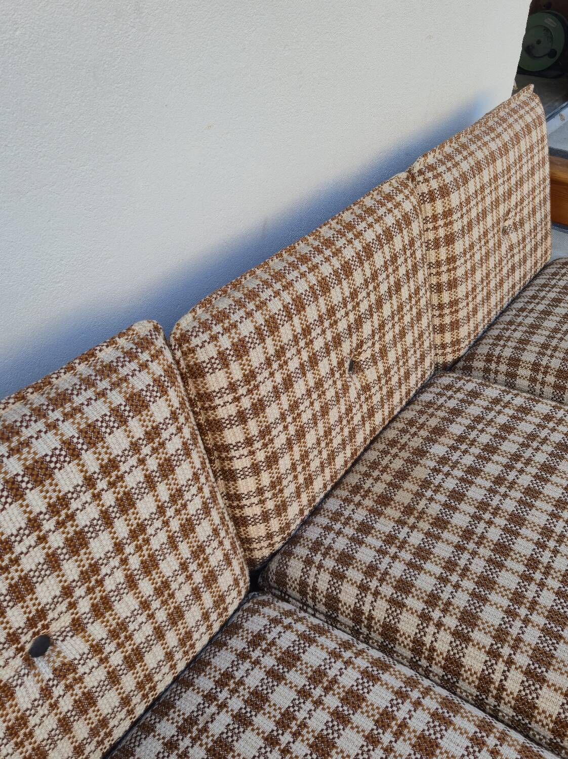 Vintage 3-seater pine sofa, Brutalist style, 1980s