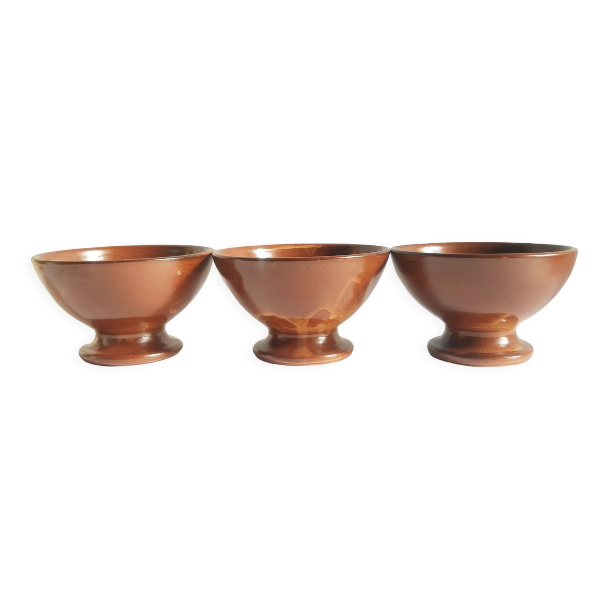 Set of 3 vintage ceramic arts brown piedouche bowls