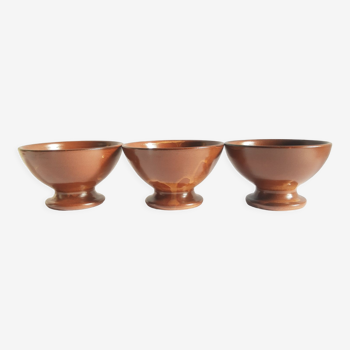Set de 3 bols piedouches marrons arts ceramique vintage