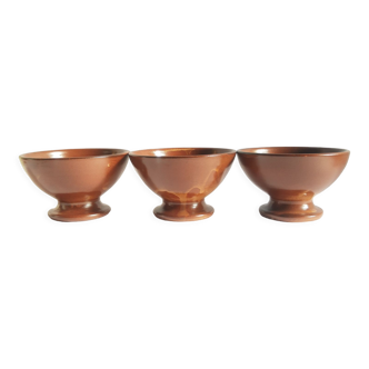 Set de 3 bols piedouches marrons arts ceramique vintage
