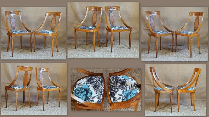 Pair of gondola chairs lined Clarke and Clarke