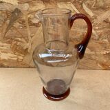 Antique clear blown glass pitcher + orange handle & foot vintage