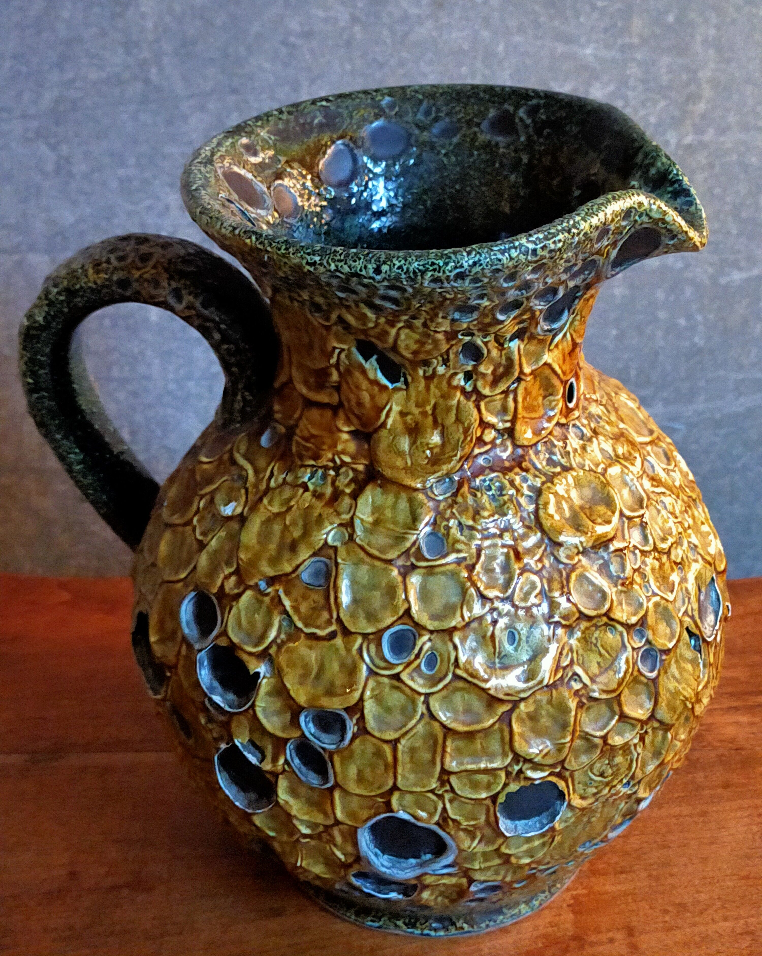 Vintage ceramic pitcher Fat Lava foams glaciers LE CYCLOPE, Annecy