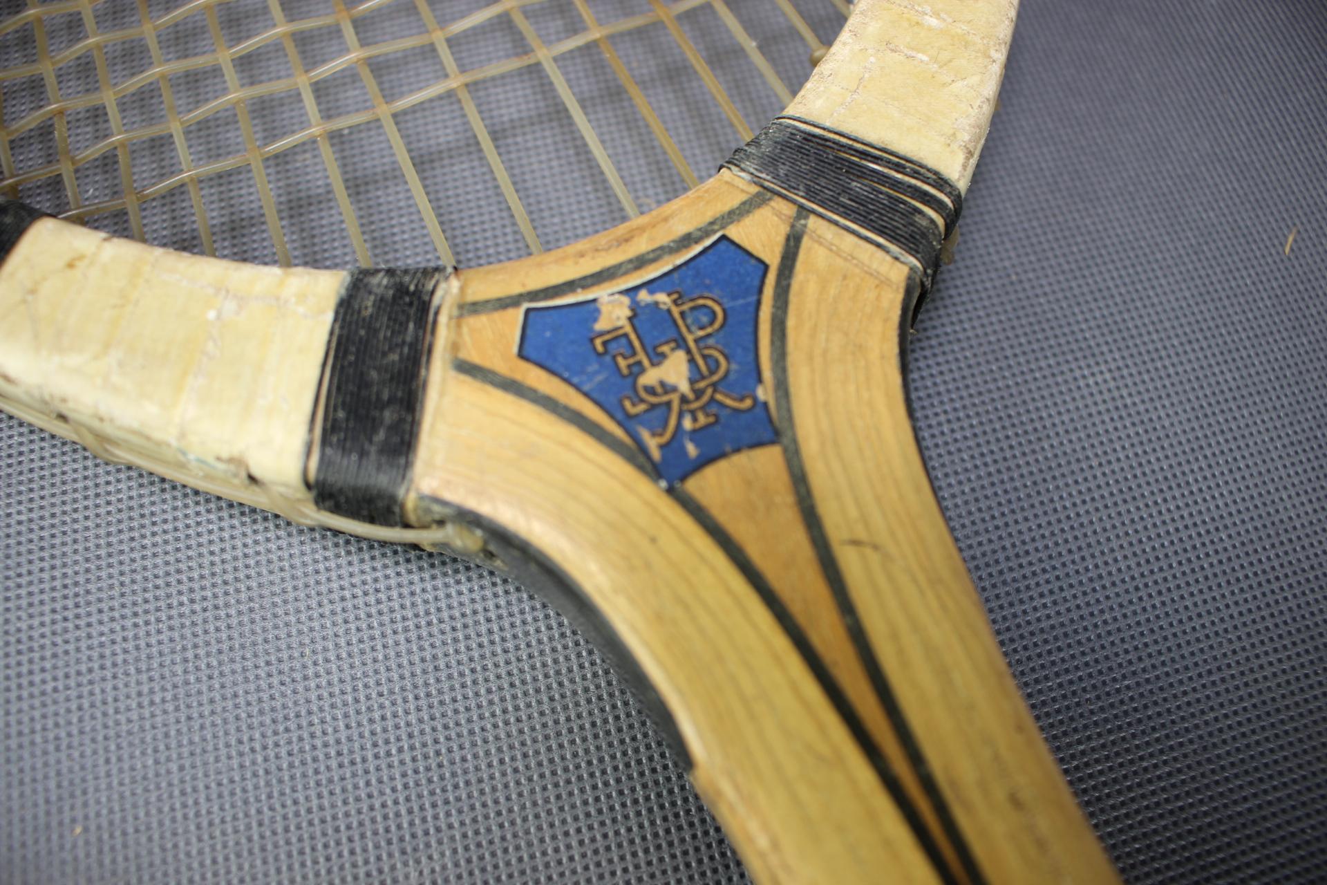 Prieur Paris tennis racket with original wooden press, circa 1930-1950.