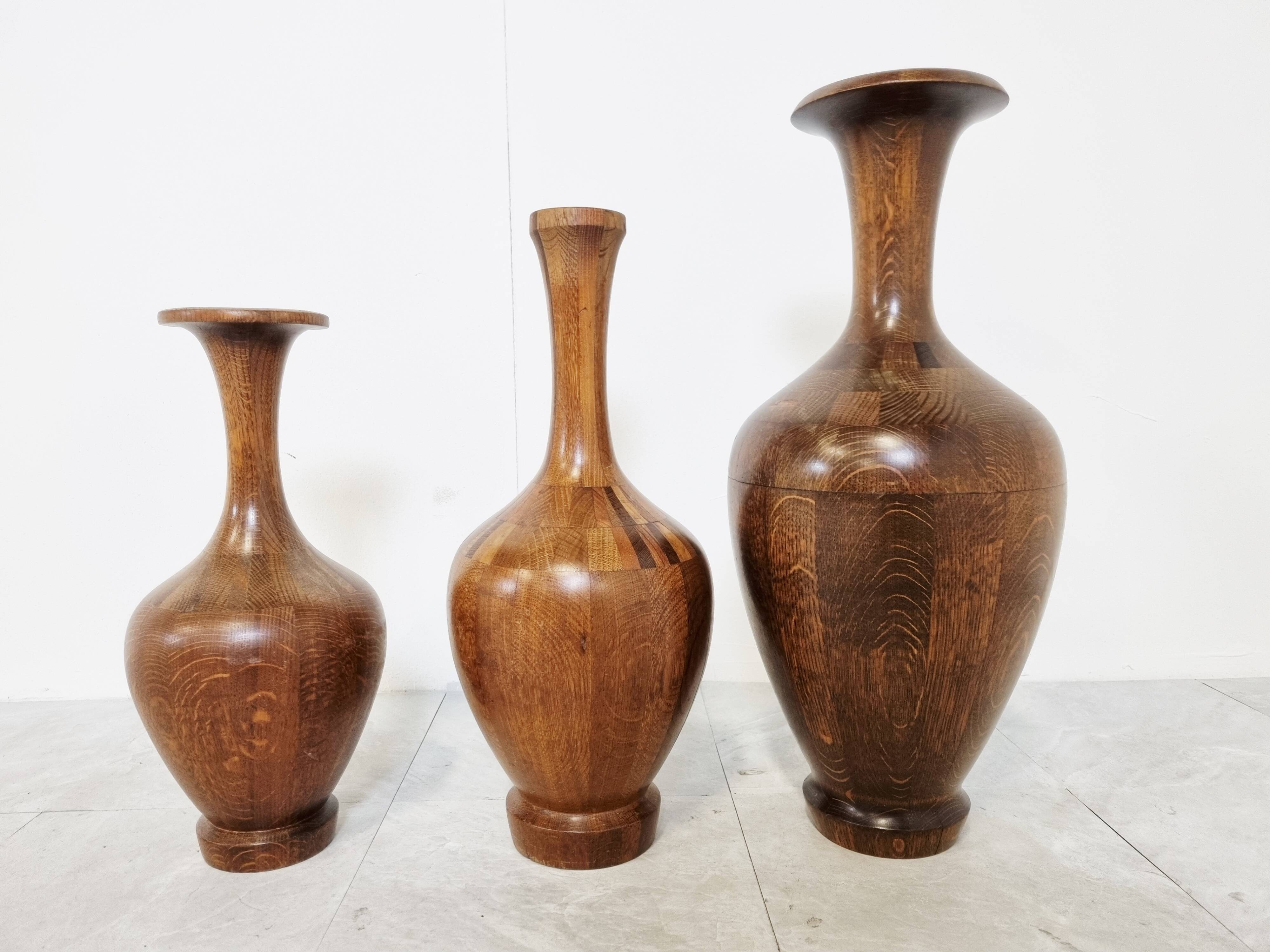 Vases en bois vintage de Maurice Bonami, ensemble de 3, années 1970