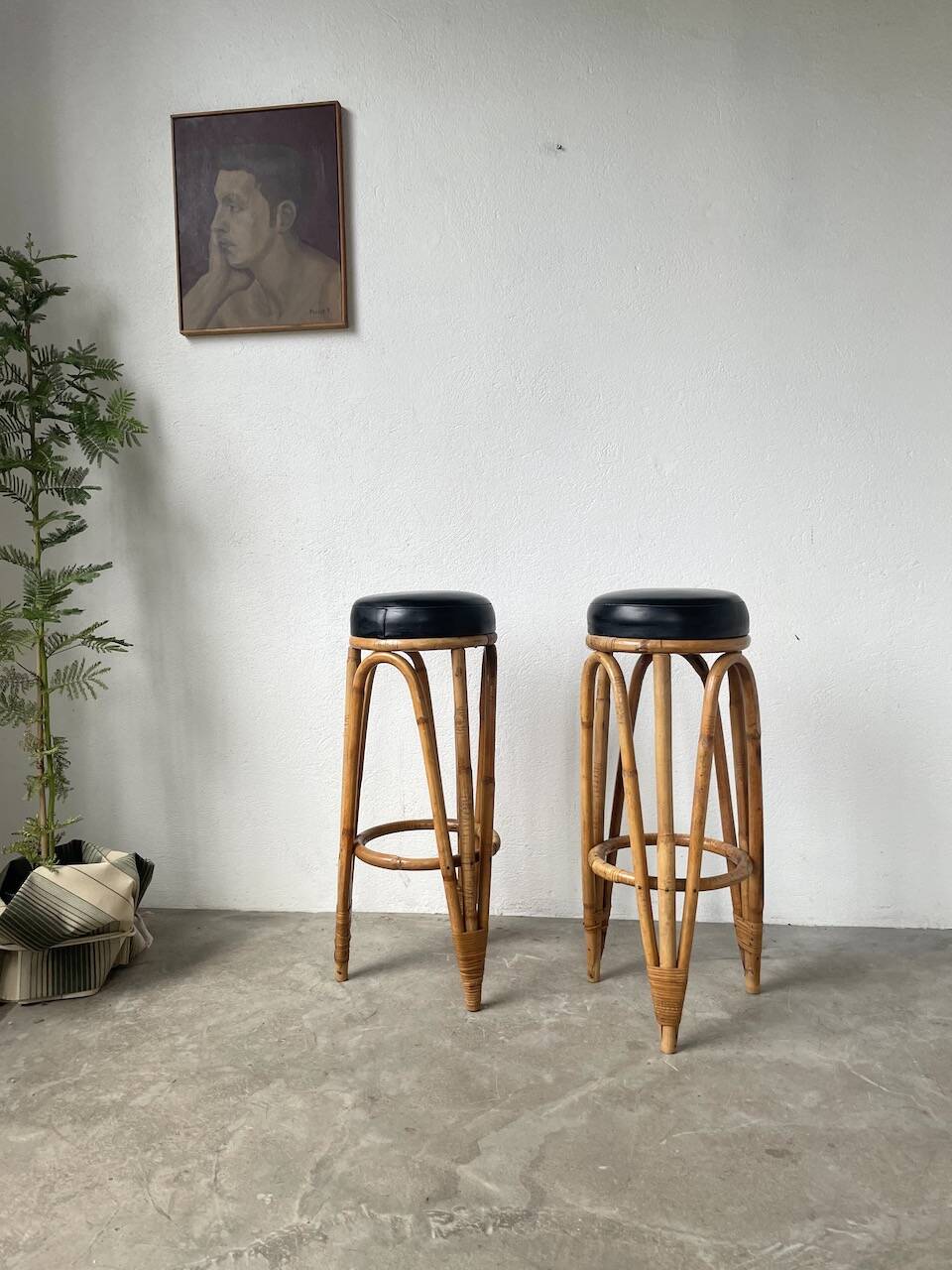 Pair of high rattan stools