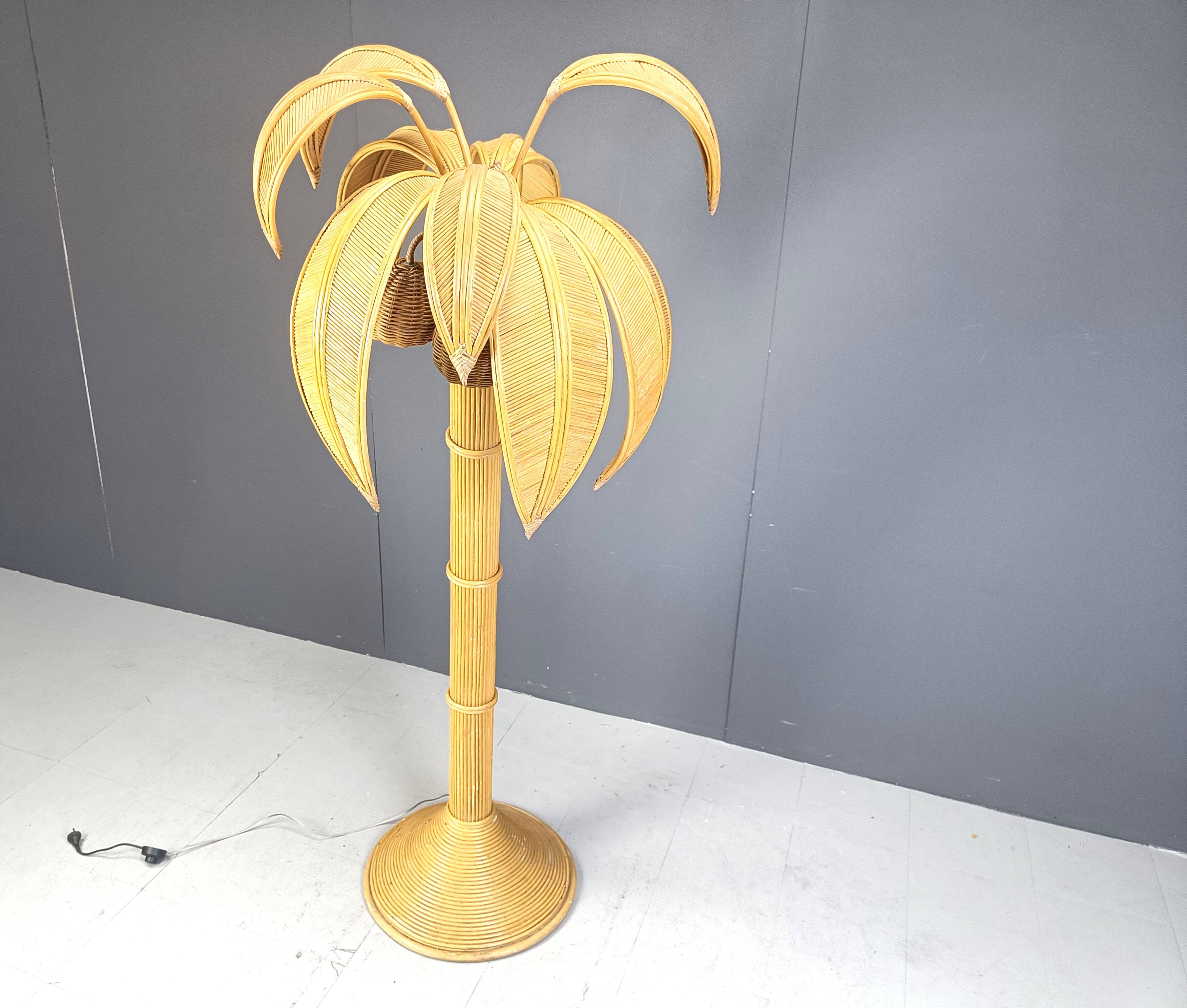 Vintage bamboo palm tree floor lamp, 1970s