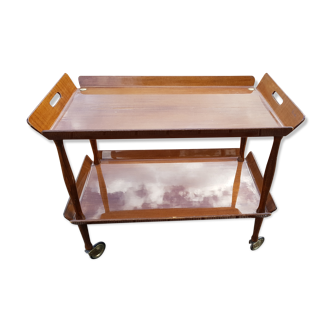 SERVING TROLLEY BAR TABLE ON WHEELS VINTAGE 2 TRAYS