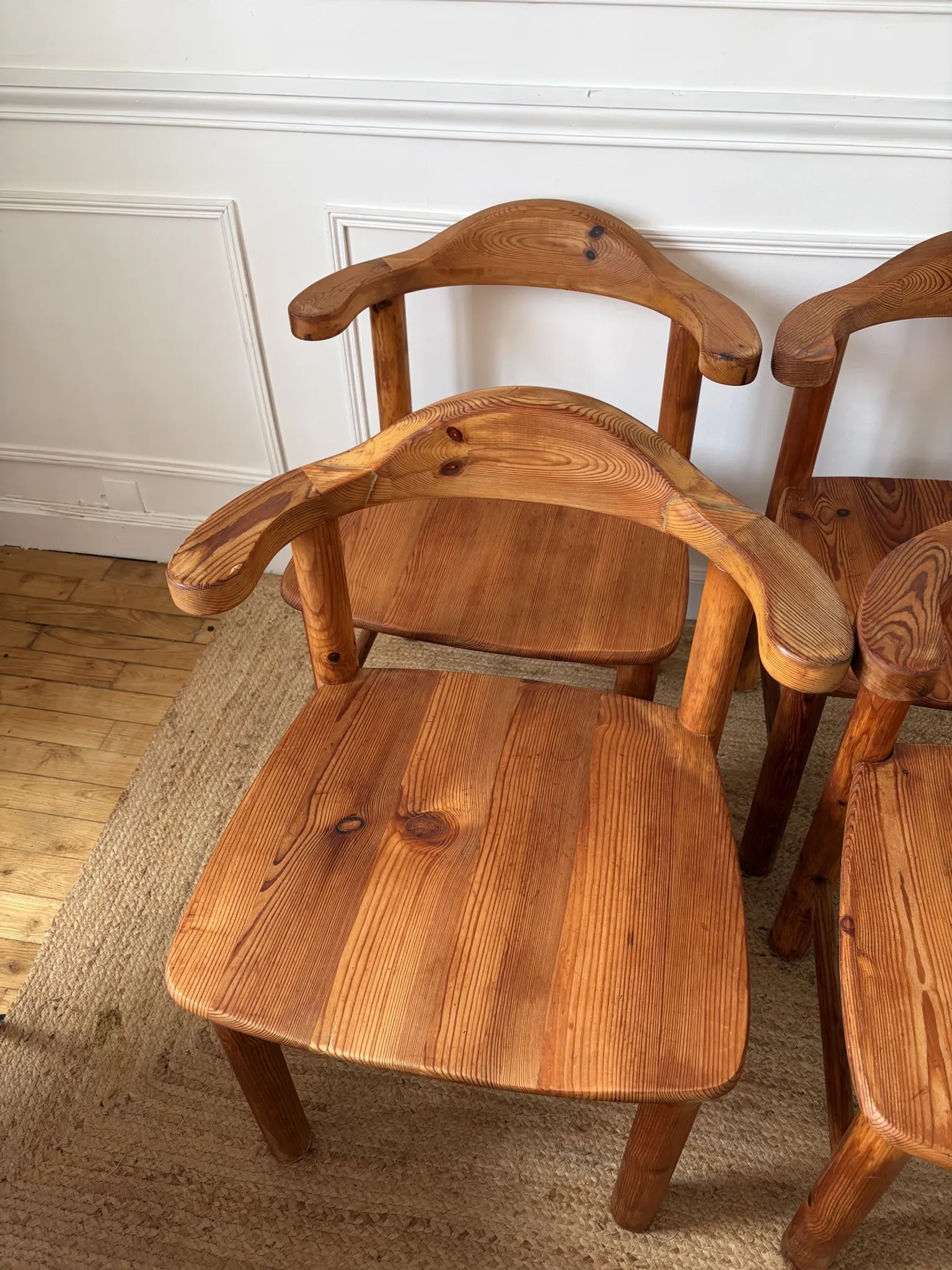 4 pine armchairs from the 1970s