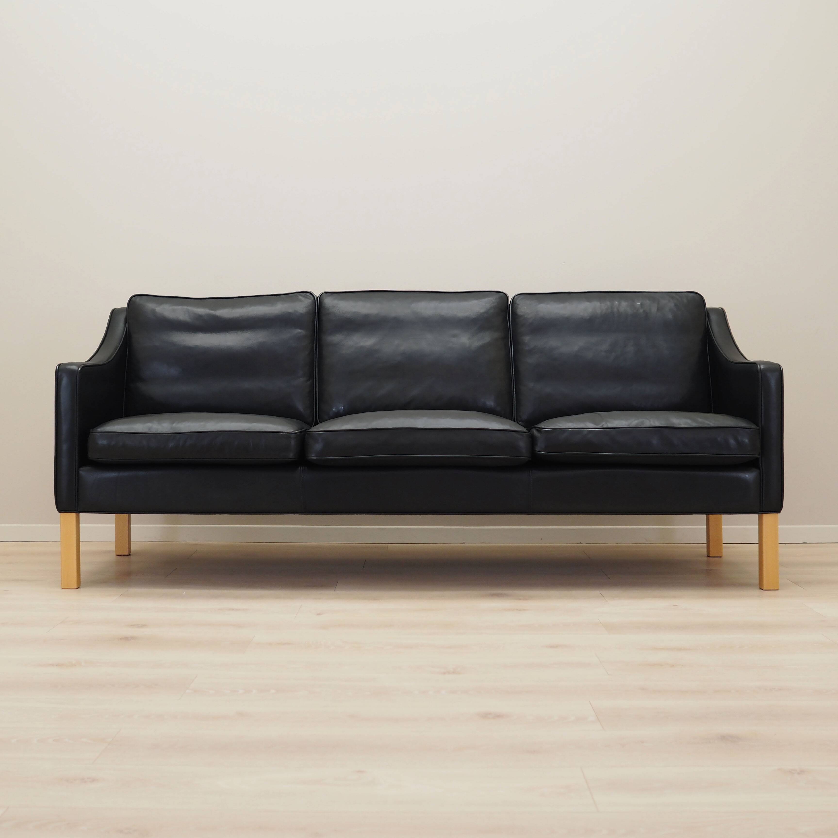 Canapé en cuir noir, design danois, années 1970, fabrication : Hurup Møbelfabrik